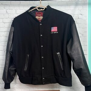 Lettermen’s Leather & Wool Jacket Bill O’Reilly “no spin” jacket 2X Made in USA